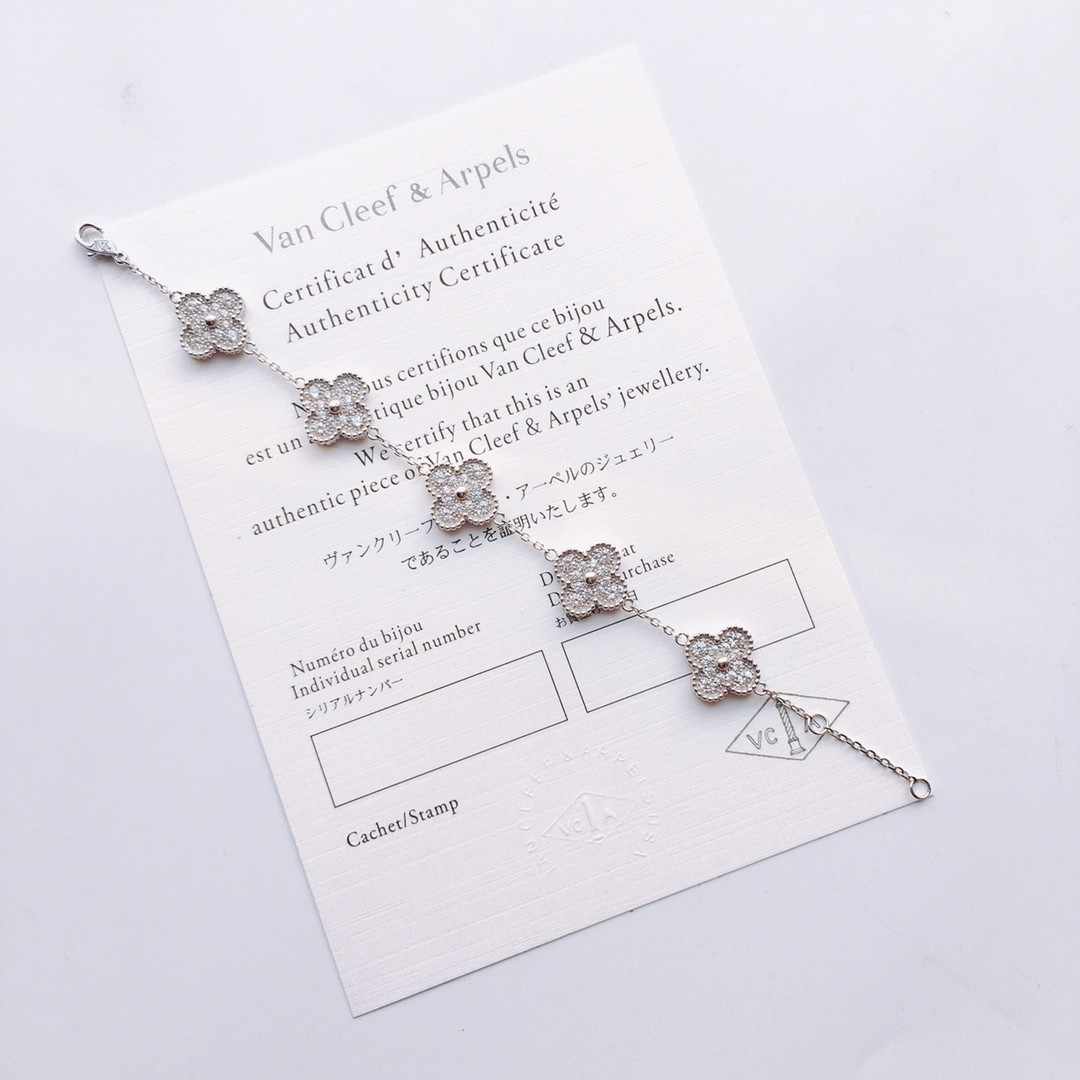 Van Cleef & Arpels ヴァン クリーフ&アーペル 四叶草五花手链 满钻镶钻石 纯银镀18k玫瑰金/白金