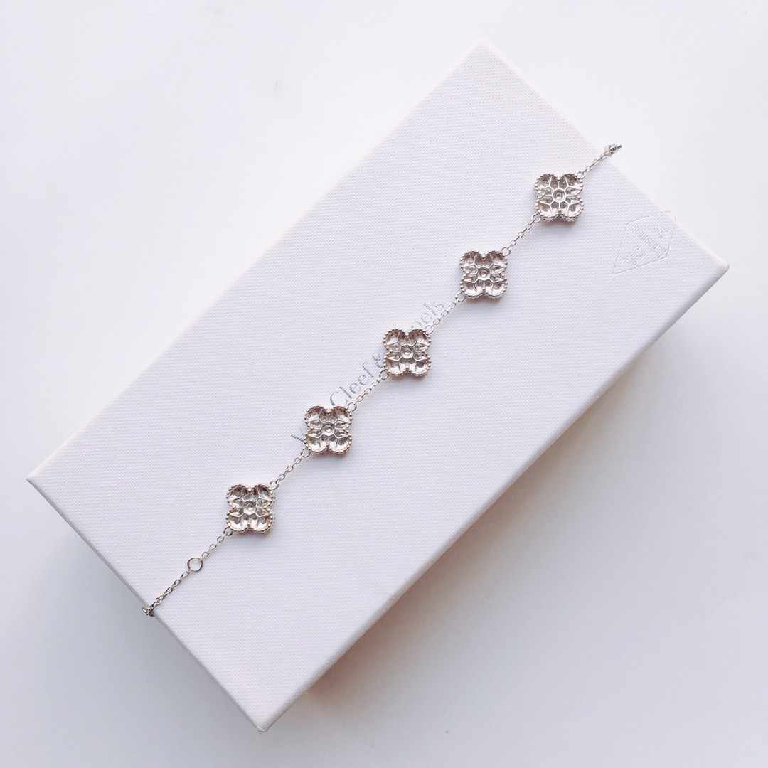 Van Cleef & Arpels ヴァン クリーフ&アーペル 四叶草五花手链 满钻镶钻石 纯银镀18k玫瑰金/白金