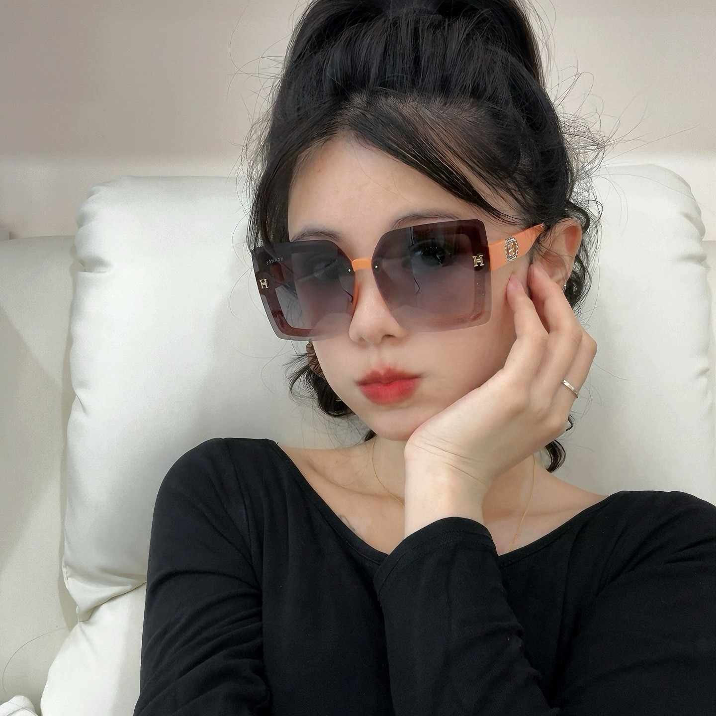 HERMES エルメス H8998 サングラス 2025年開春新作 ブラウンのグラデーション オレンジノーズパッド