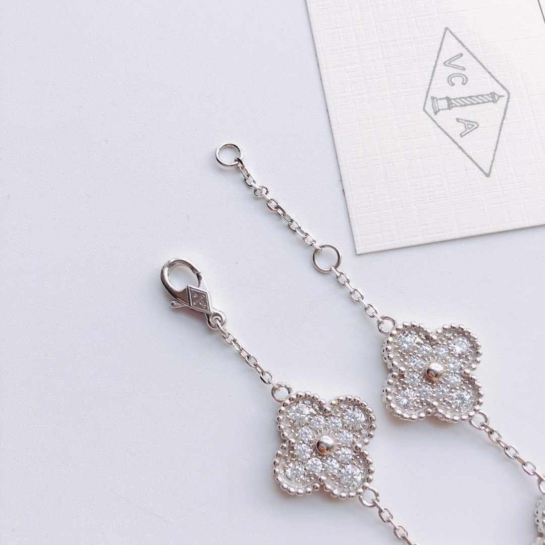 Van Cleef & Arpels ヴァン クリーフ&アーペル 四叶草五花手链 满钻镶钻石 纯银镀18k玫瑰金/白金