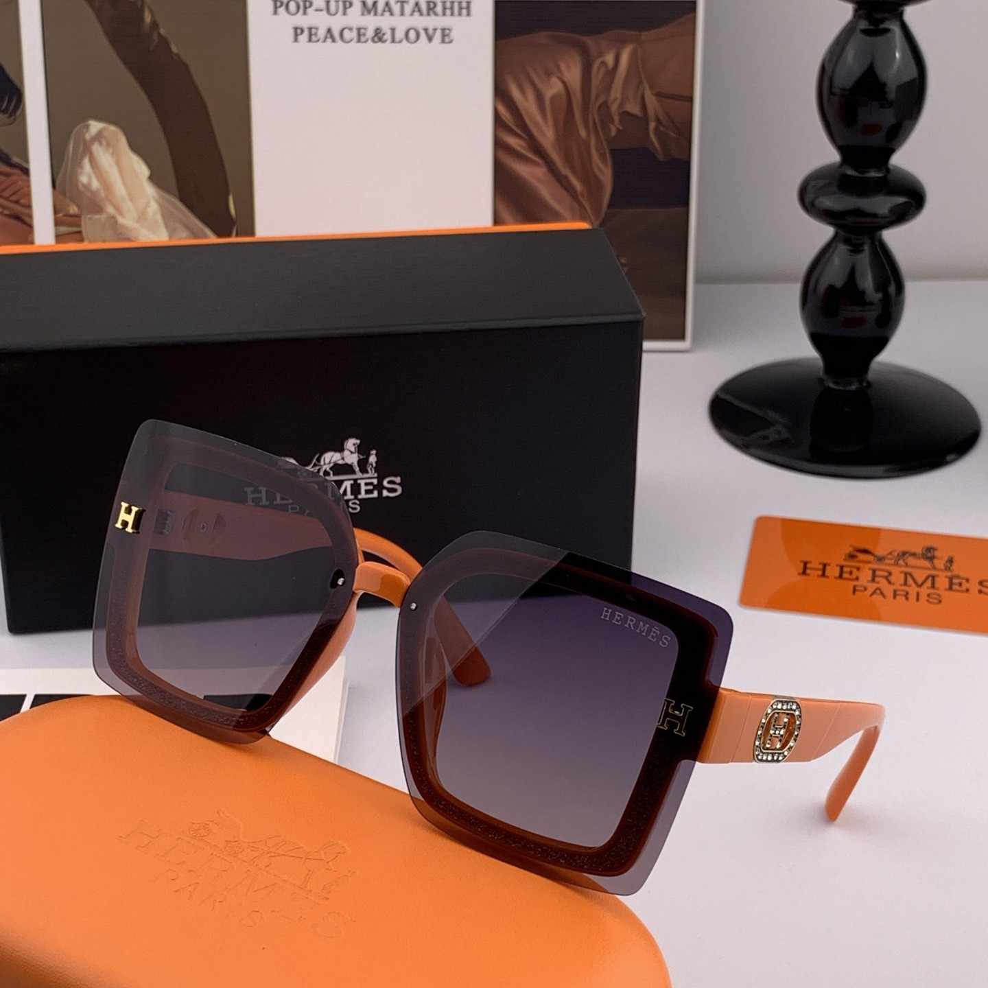 HERMES エルメス H8998 サングラス 2025年開春新作 ブラウンのグラデーション オレンジノーズパッド