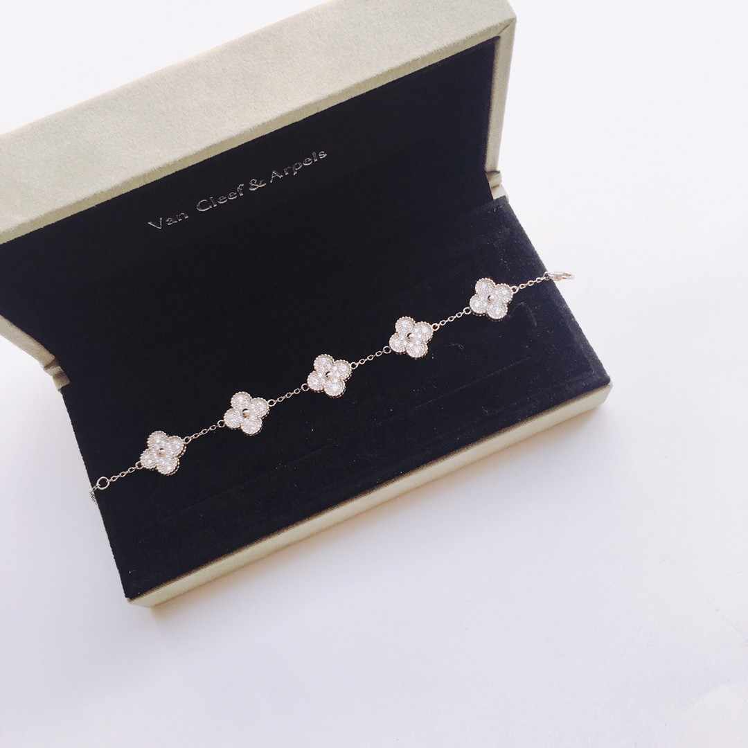 Van Cleef & Arpels ヴァン クリーフ&アーペル 四叶草五花手链 满钻镶钻石 纯银镀18k玫瑰金/白金