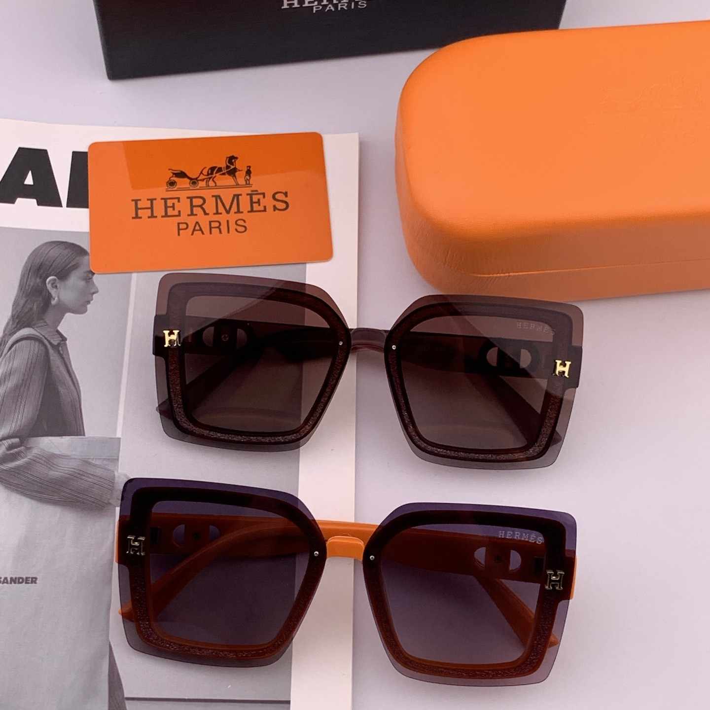 HERMES エルメス H8998 サングラス 2025年開春新作 ブラウンのグラデーション オレンジノーズパッド