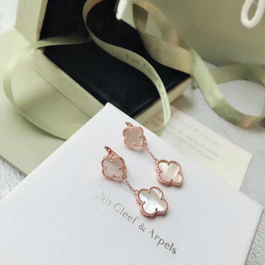 Van Cleef & Arpels ヴァン クリーフ&アーペル ダブルアルハンブラ ピアス 天然白貝母 ローズゴールド