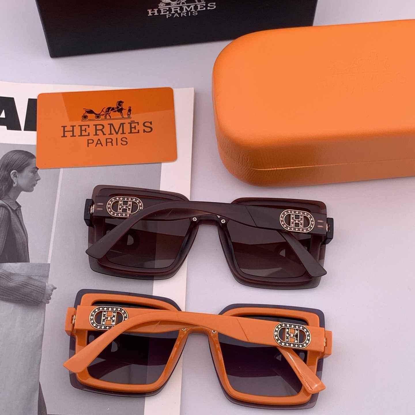 HERMES エルメス H8998 サングラス 2025年開春新作 ブラウンのグラデーション オレンジノーズパッド