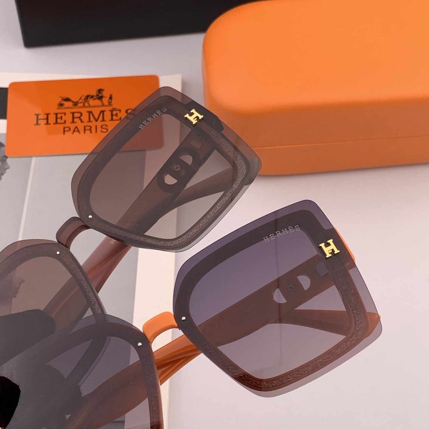 HERMES エルメス H8998 サングラス 2025年開春新作 ブラウンのグラデーション オレンジノーズパッド