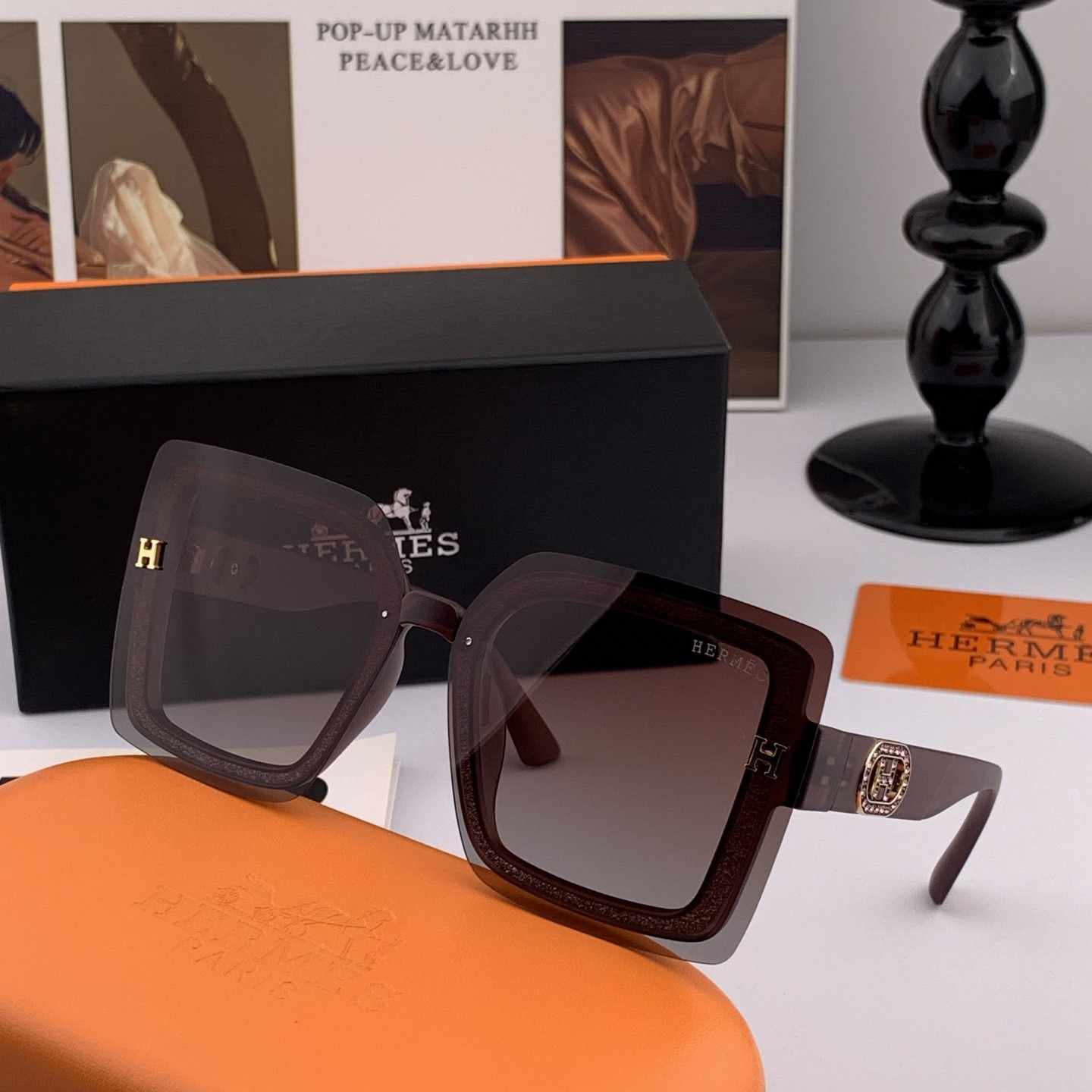 HERMES エルメス H8998 サングラス 2025年開春新作 ブラウンのグラデーション オレンジノーズパッド